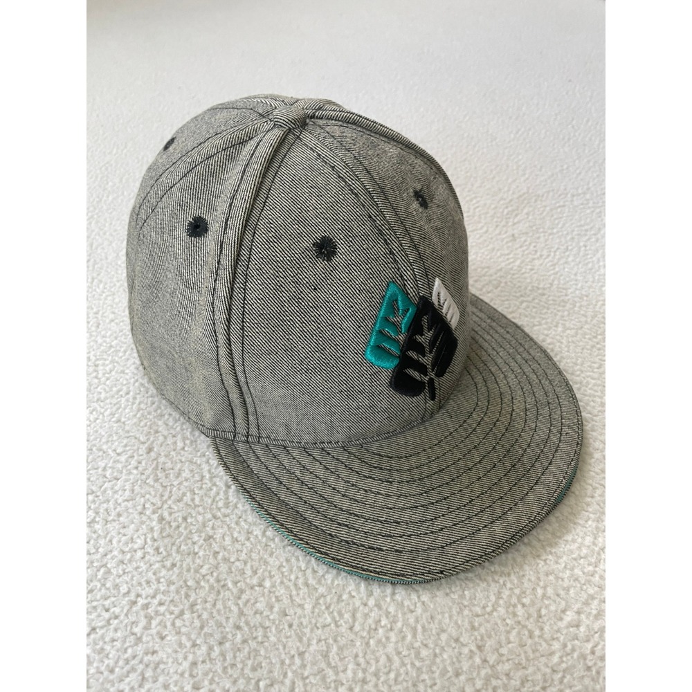 Estate LA Mens OSFM Snapback Hat Grey Verde Leaf Embroidered Denim Streetwear - Picture 9 of 13